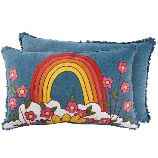 Rainbow And Flowers Pillow