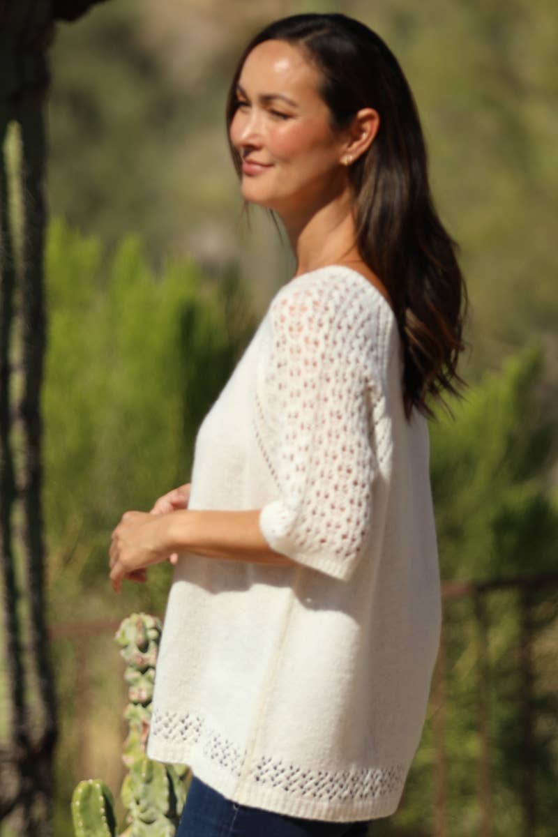 NHS73-ASIS OPEN KNIT SHORT SLEEVE PULLOVER SWEATER