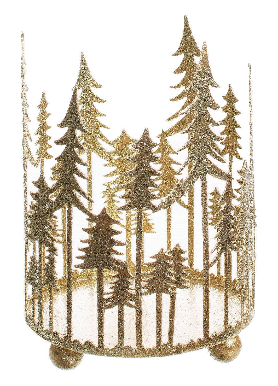 A41274: Gld glit metal fir tree silhouete votive hldr,4.75in