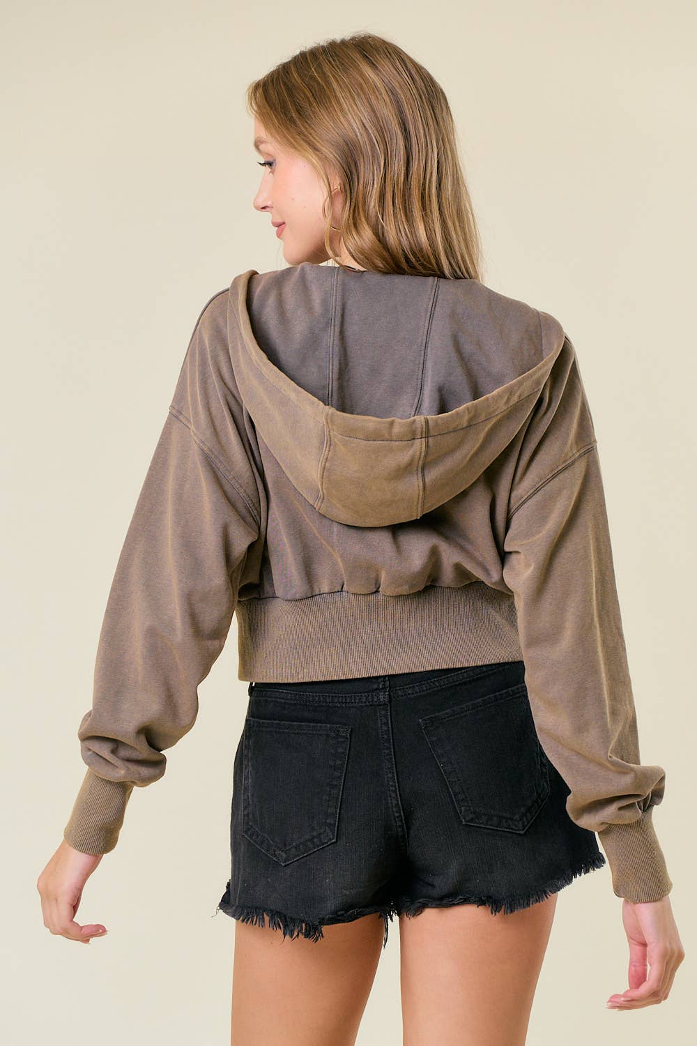 Vintage Washed Zip-Up Hoodie With Front Pockets - 10610J