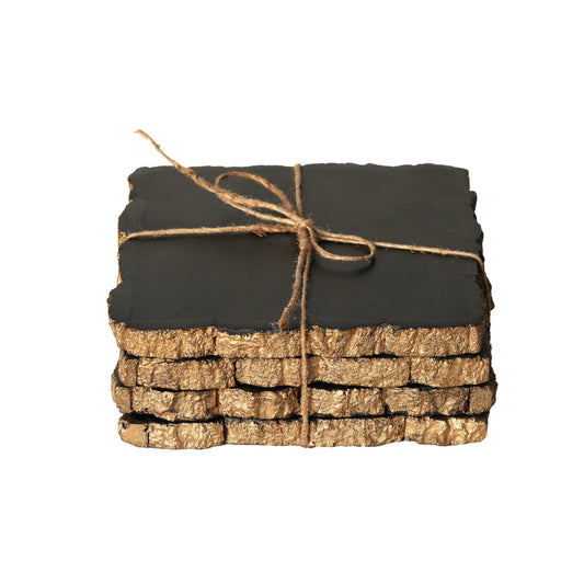 Set of 4 Midnight Gold Wooden Coasters