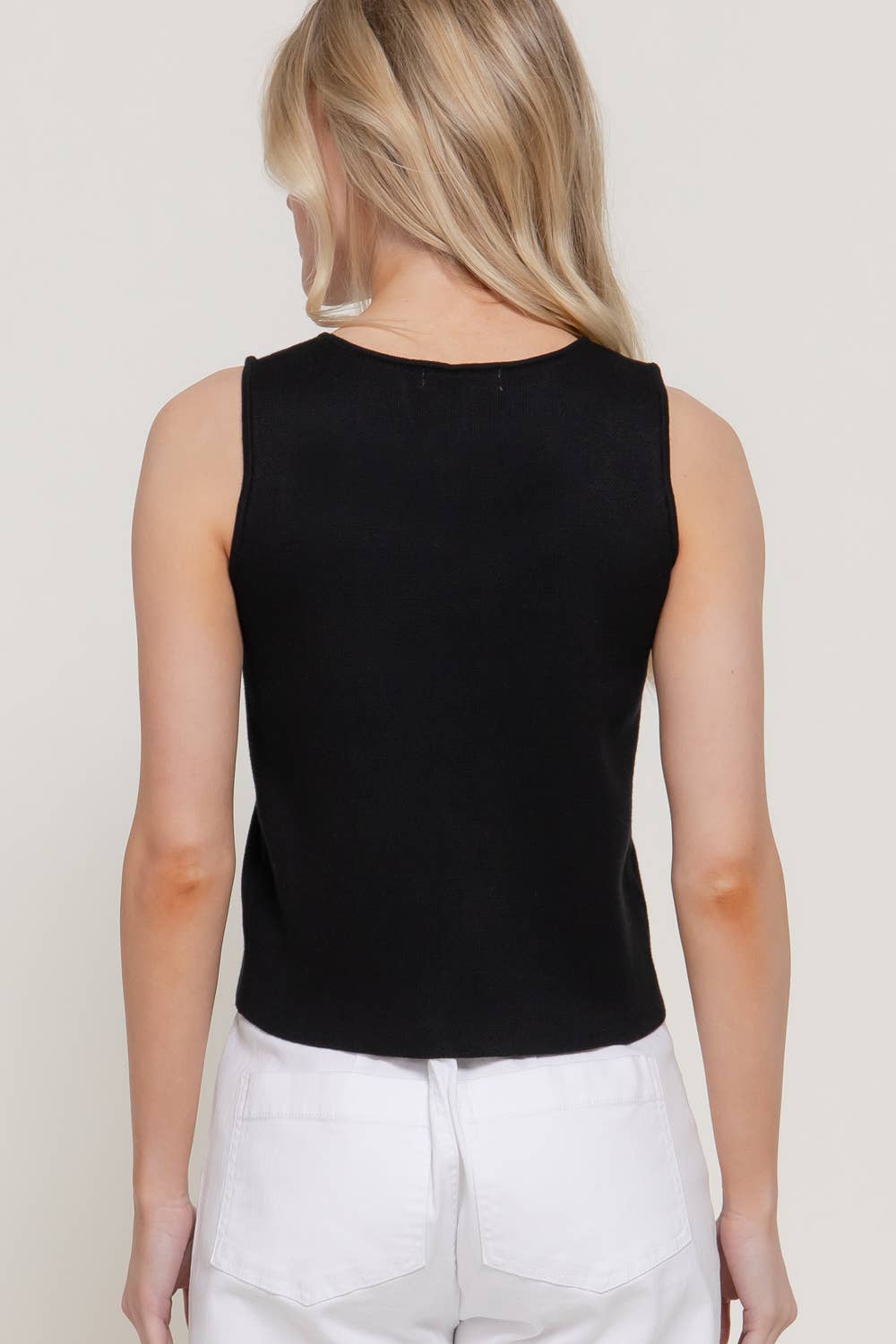 Sleeveless Crew Neck Button Down Sweater Top