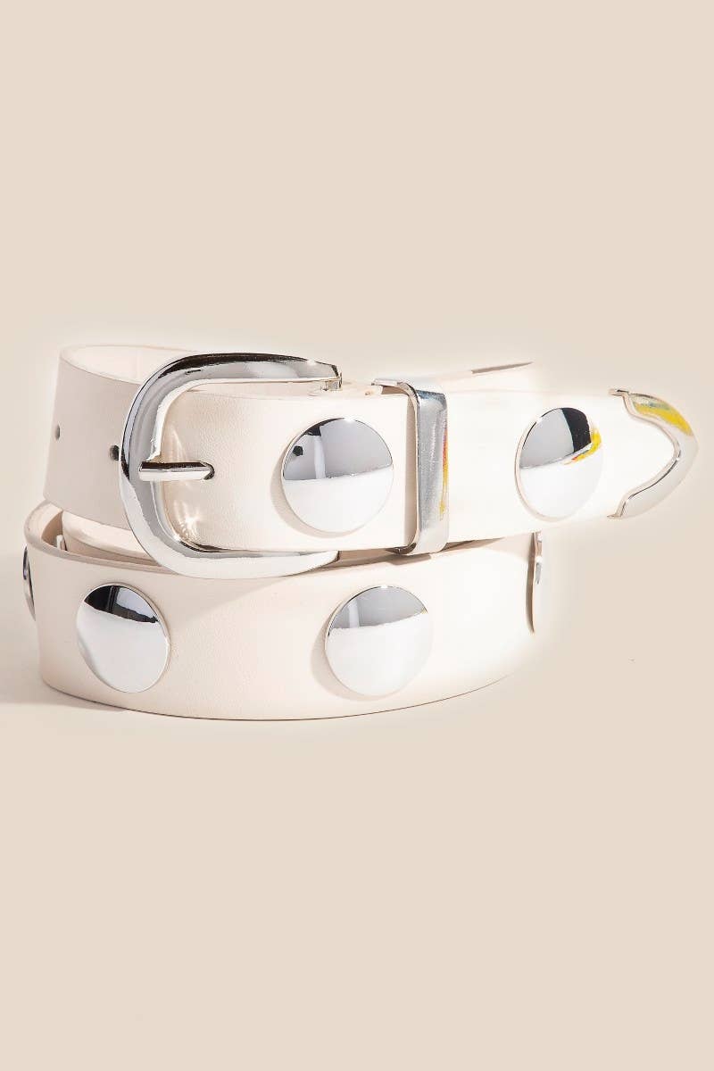 Metallic Disc Studded Vegan Leather Belt