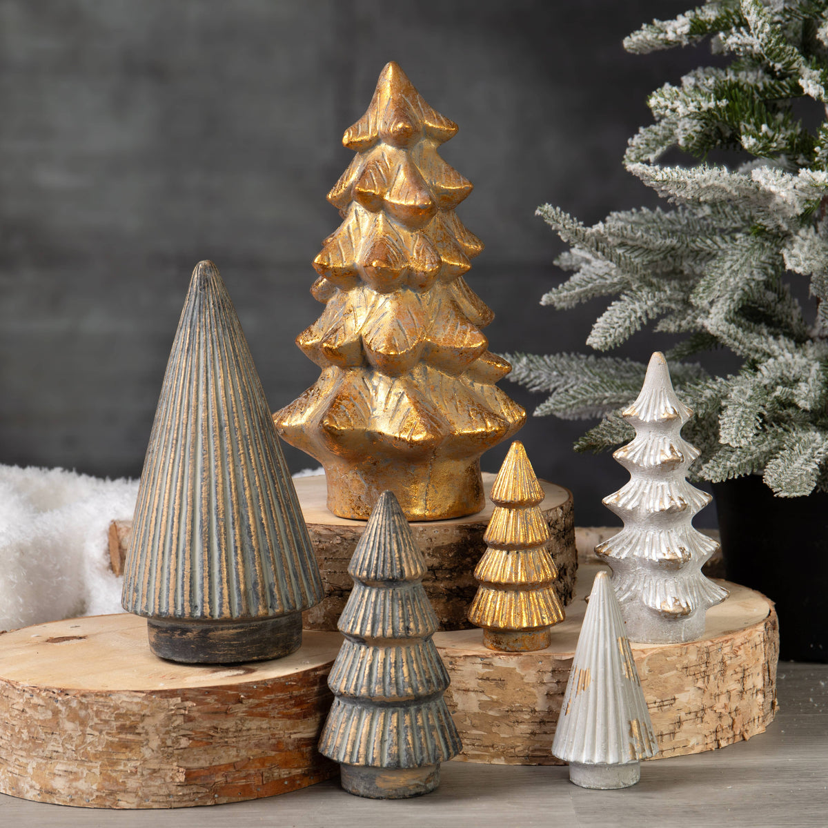 Weathered Gold Cement Christmas Tree Decor
