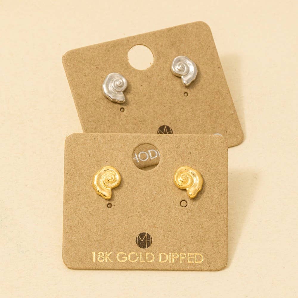 Gold Dipped Spiral Sea Shell Stud Earrings