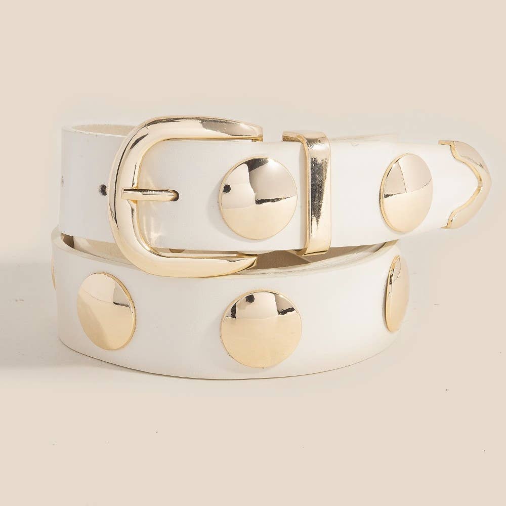 Metallic Disc Studded Vegan Leather Belt