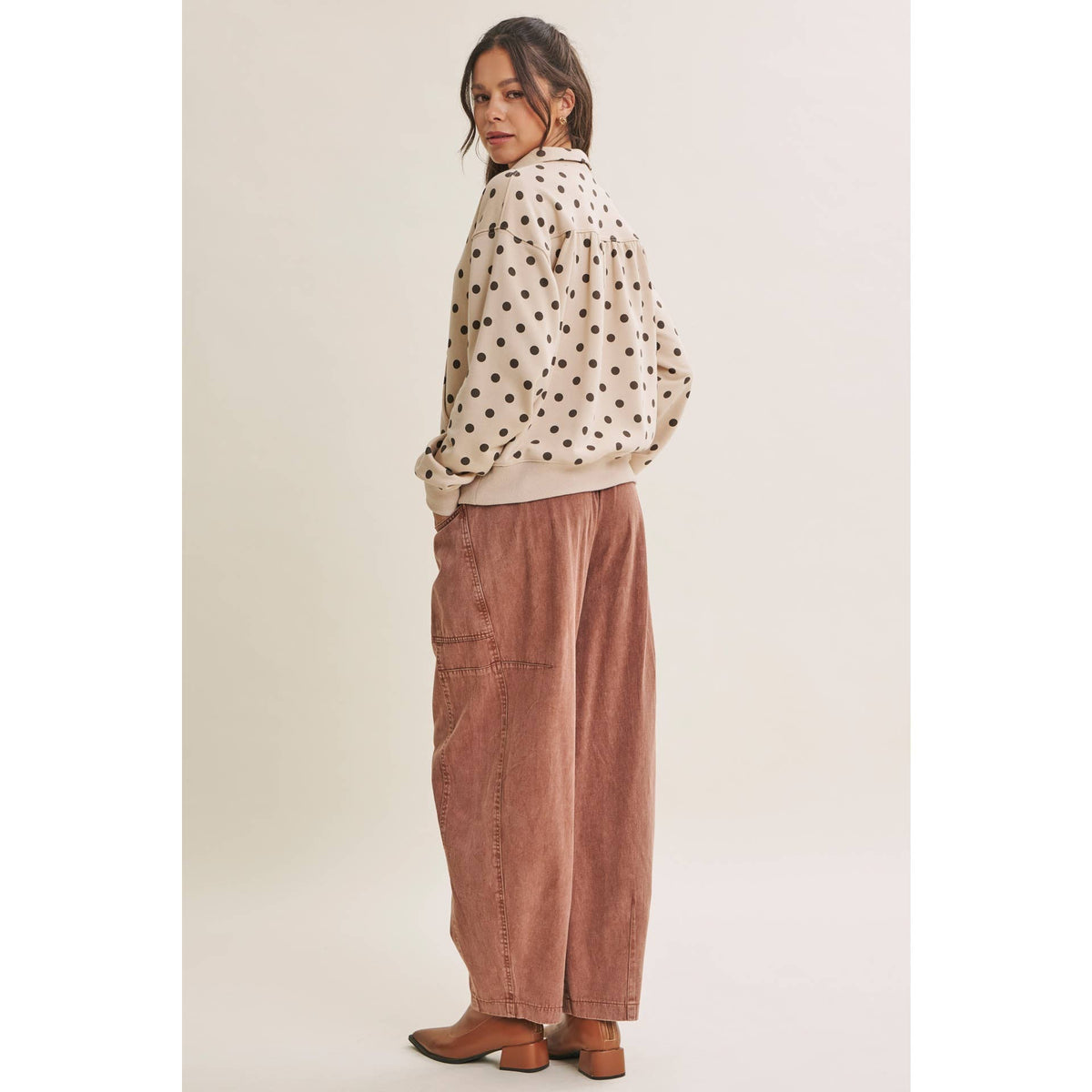 COFFE RUN PLAYFUL POLKA DOT HALF-ZIP FRENCH TERRY PULLOVER