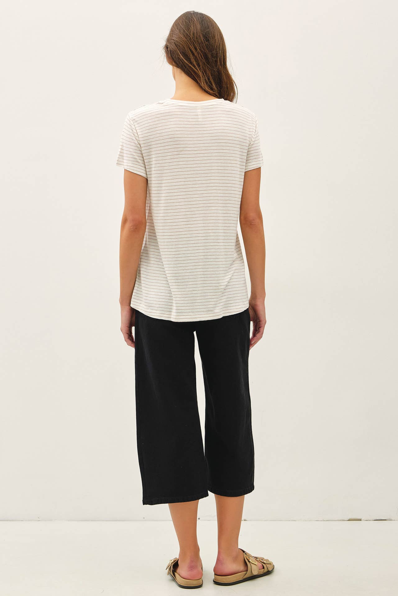 LINEN BLENDED STRIPED RELAXED TEE