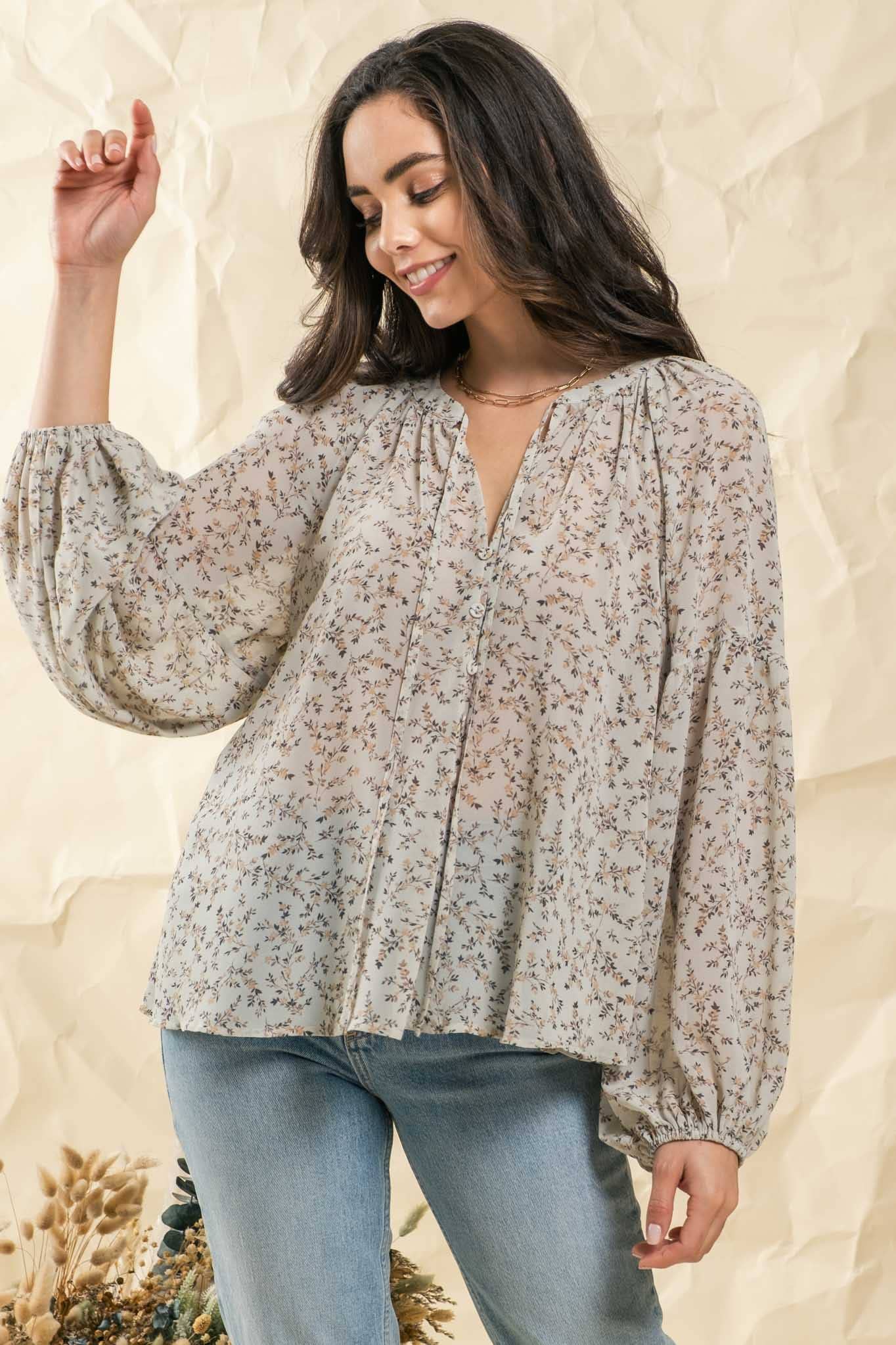 DITSY FLORAL BALLOON SLEEVE TOP