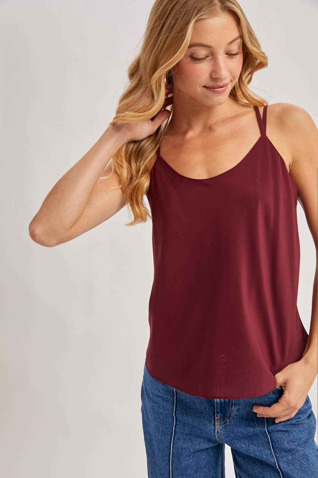 SATIN CRISSCROSS BACK STRAPS SCOOP NECK CAMI - EASTER DAY