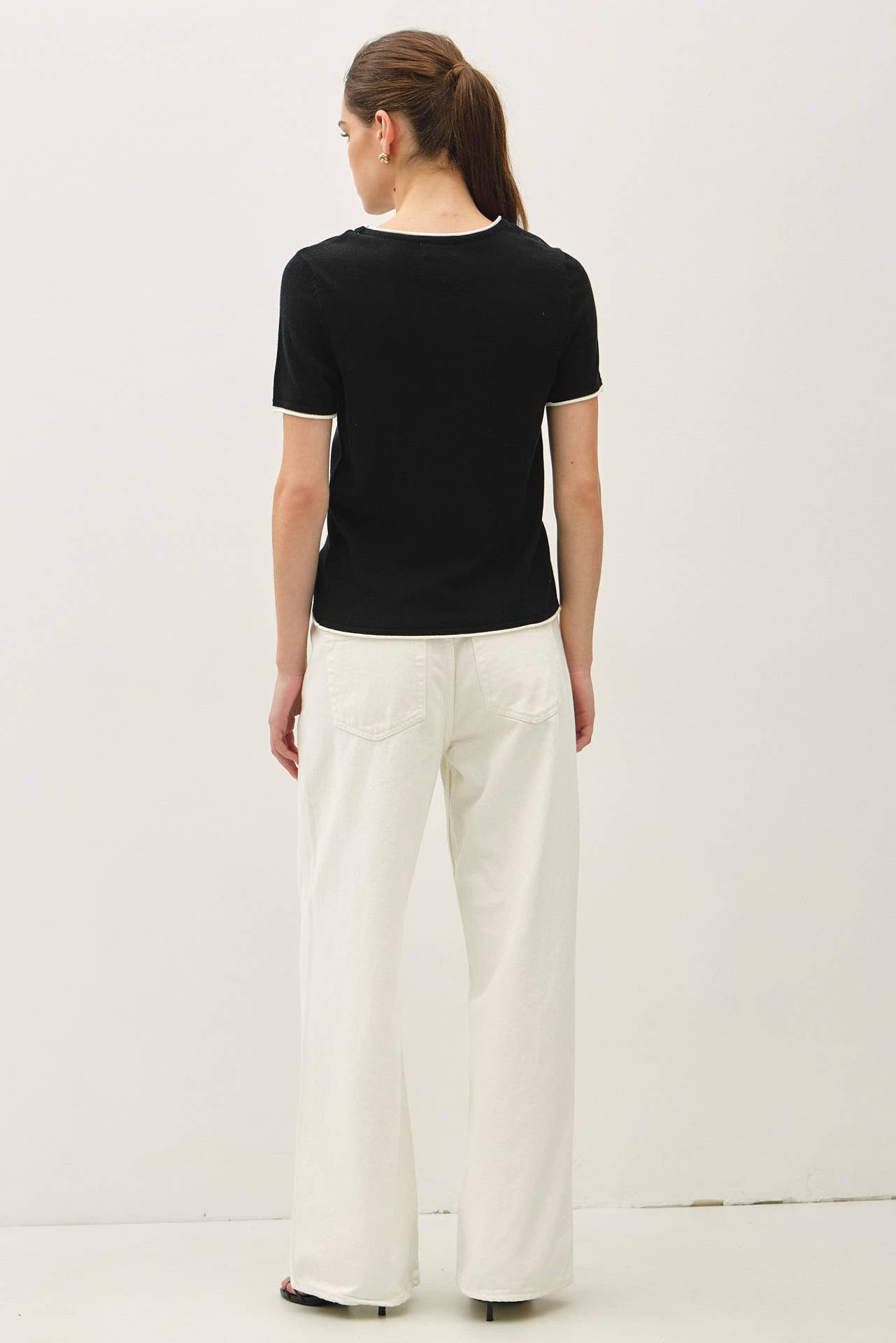LAYERED LOOK ESSENTIAL SHORT SLEEVE  SWEATER TOP