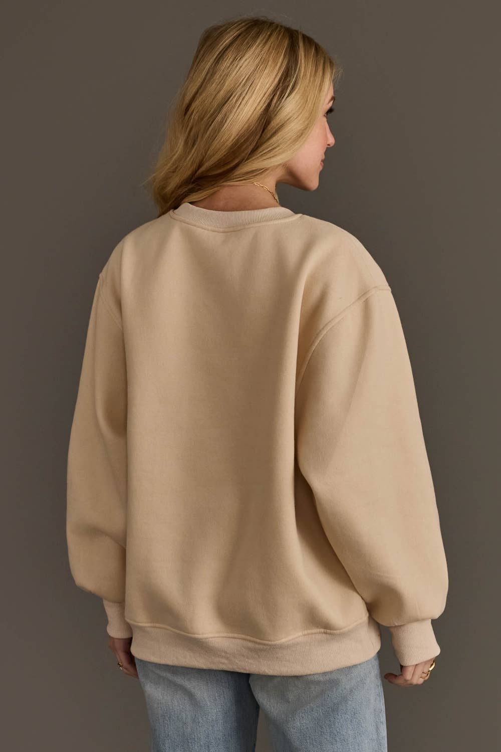Beige Christmas Graphics Embroidered Sweatshirt