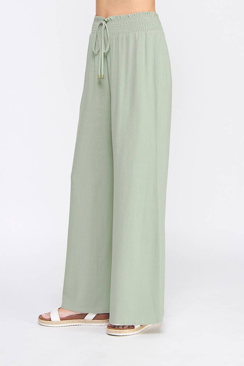 Smocked Linen Tie Pant