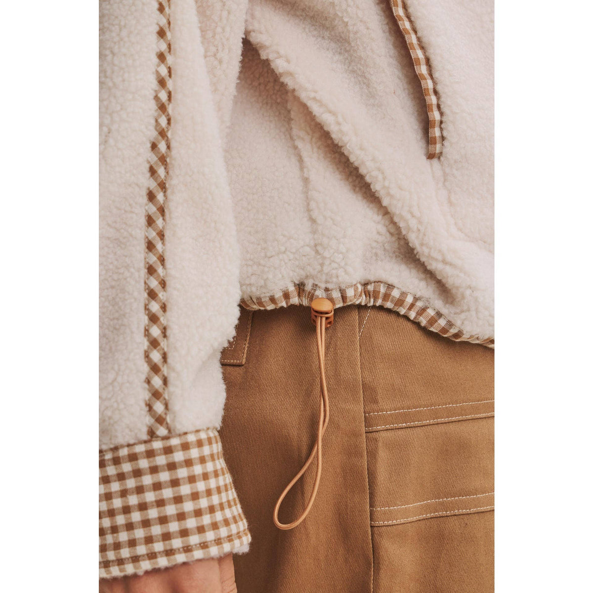 COZY CABIN GINGHAM TRIM SHERPA FLEECE HALF-ZIP PULLOVER