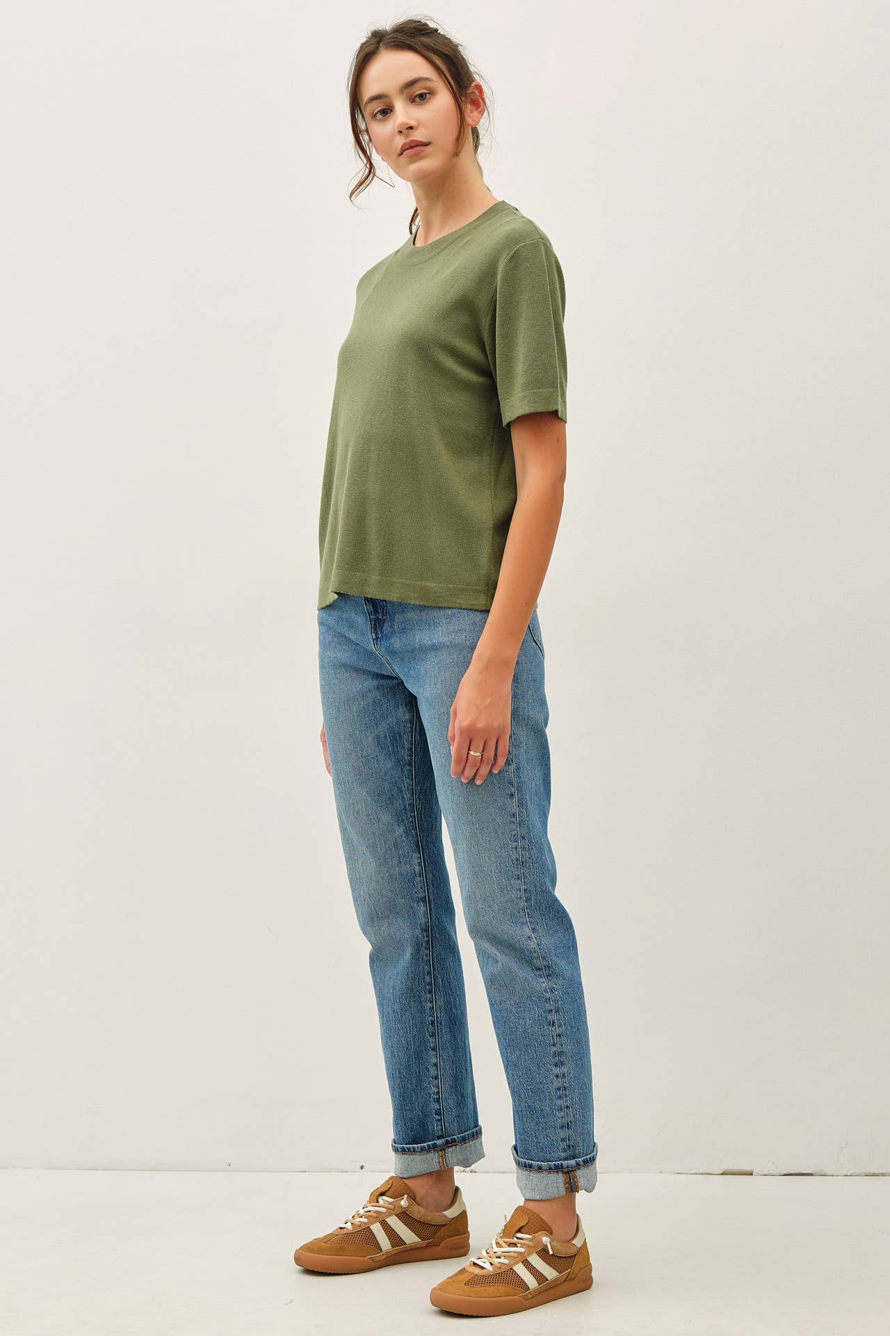 CASHMERE BLENDED SHORT SLEEVE SWEATER