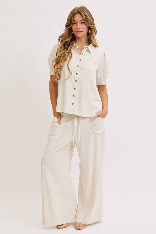 Linen & Lace Puff Top
