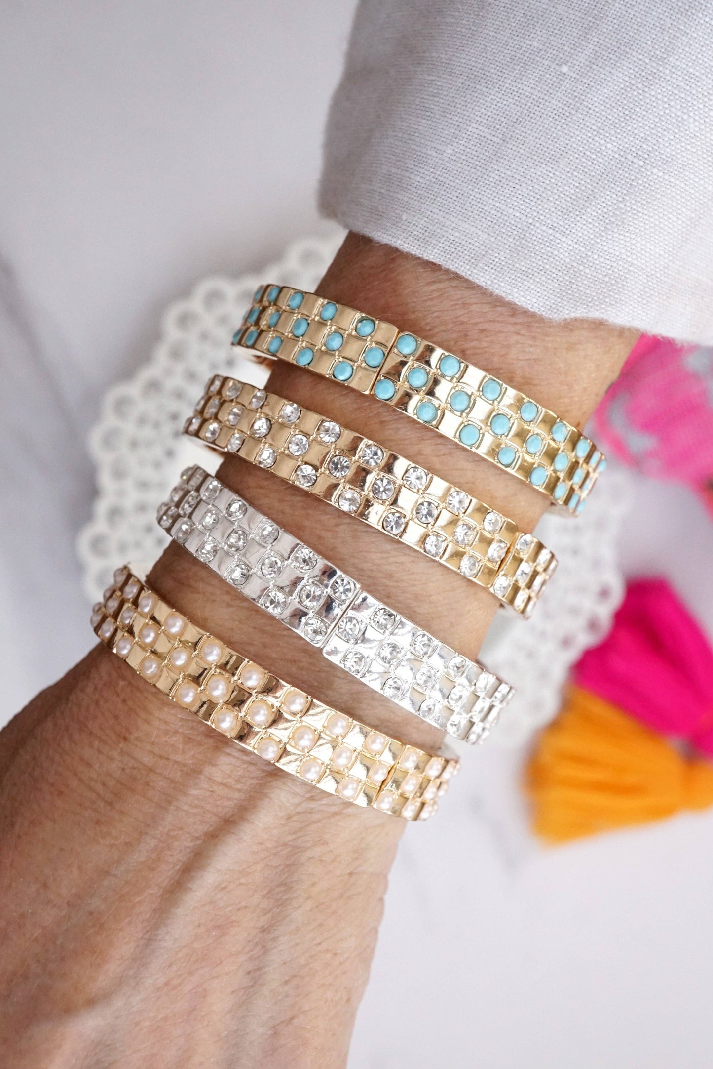 Checker Crystal Stretch Bangle
