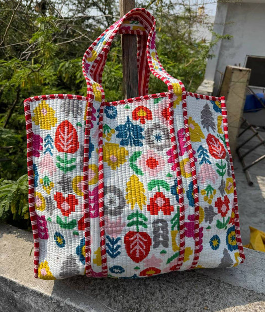 Colorful Floral Printed Cotton Bag Quilted Tote Grocery Bags