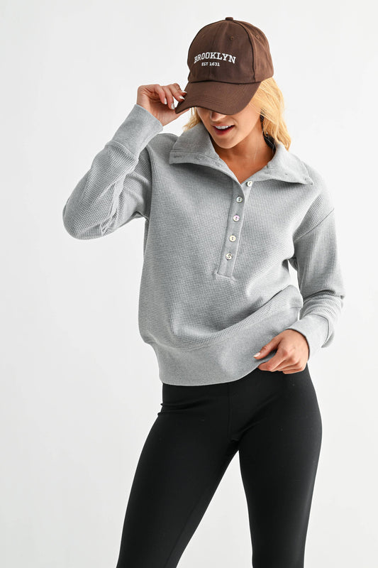 Half Button Waffle Sweater
