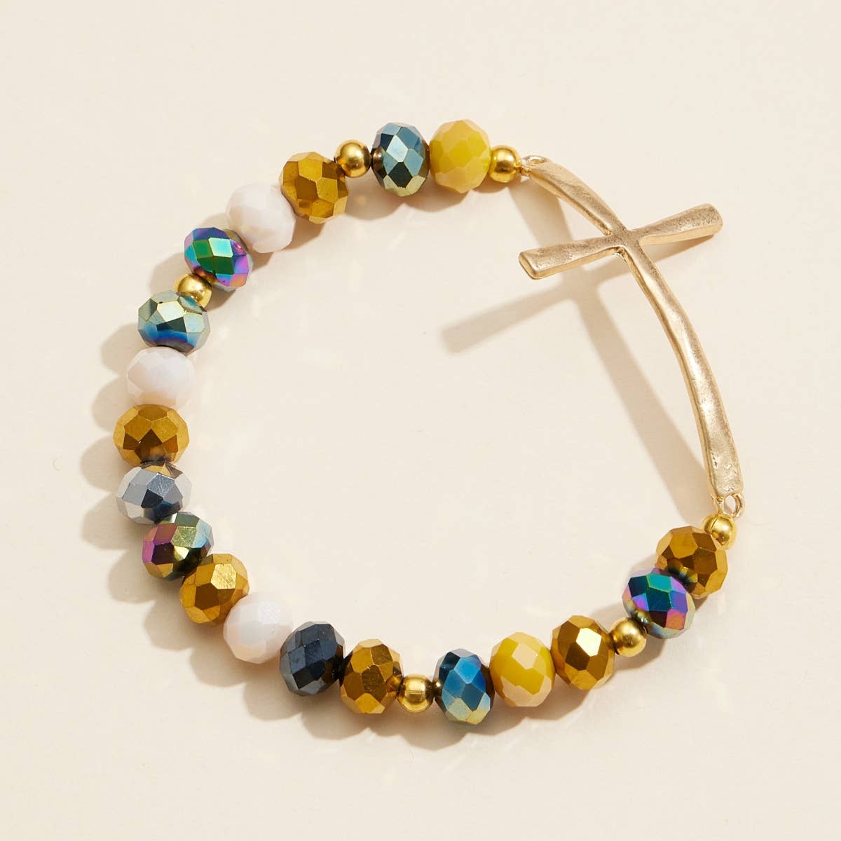 Cross Charm Glass Beaded Bracelet