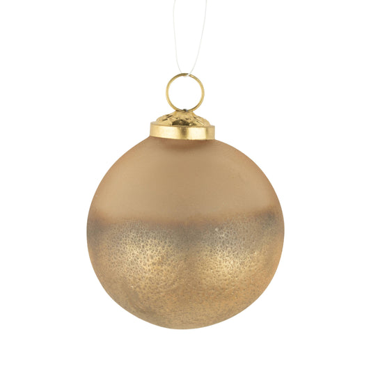A98029: Gls ball orn,frosted gld,texturd gld base,80 mm/3in