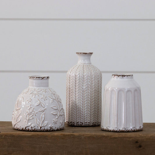 Textured Patterns Vases, Beige
