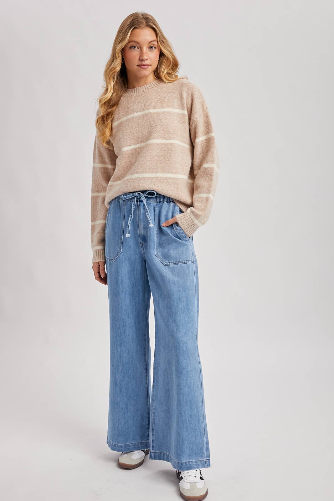 DENIM PAPER BAG WIDE LEG JEANS