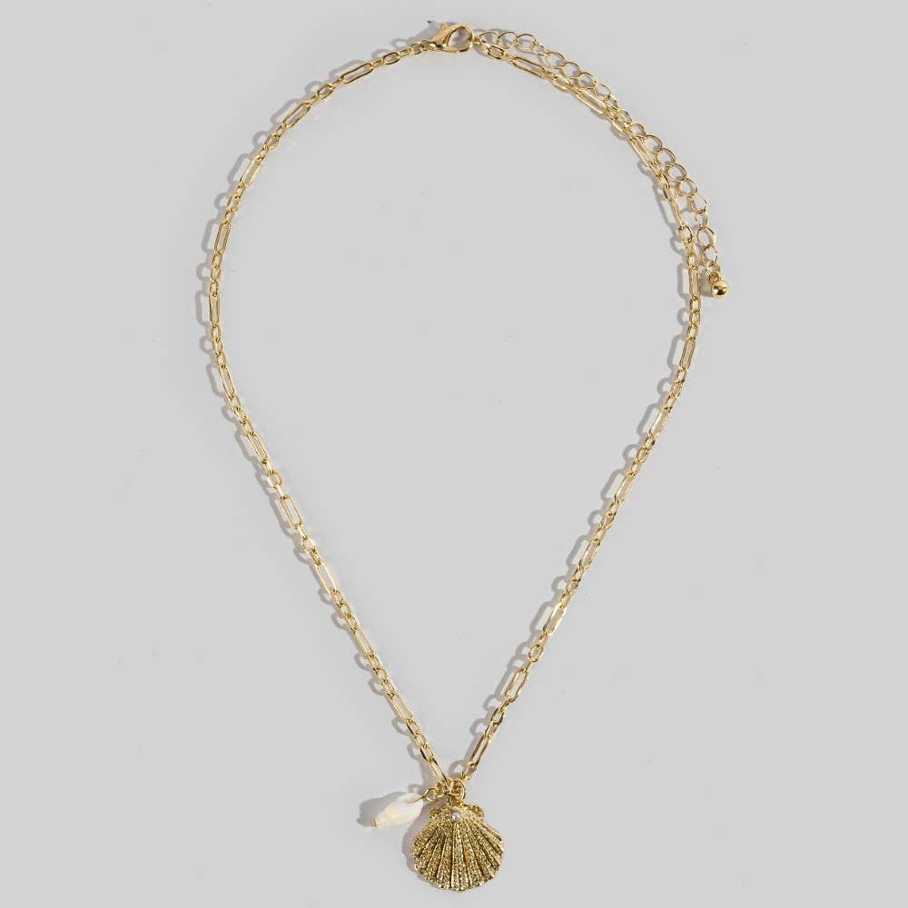 Textured Double Seashell Pendant Necklace