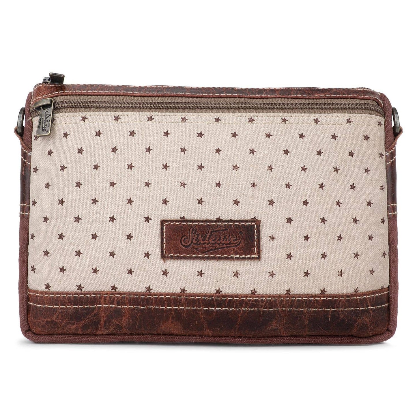 Canvas  Leather Women's Crossbody Bag - Timberwolf/Bole