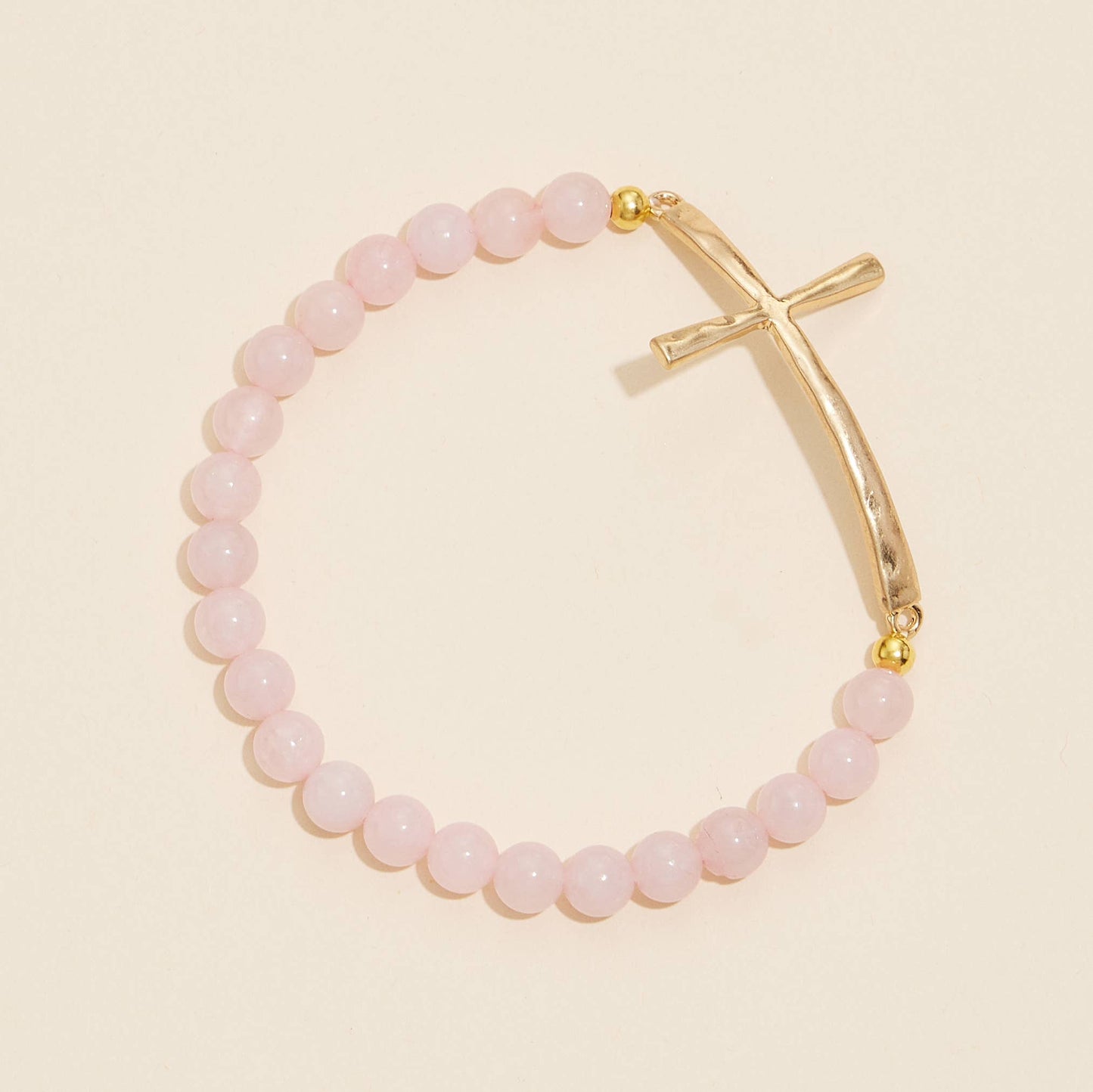 Cross charm Stone beaded stretch bracelet