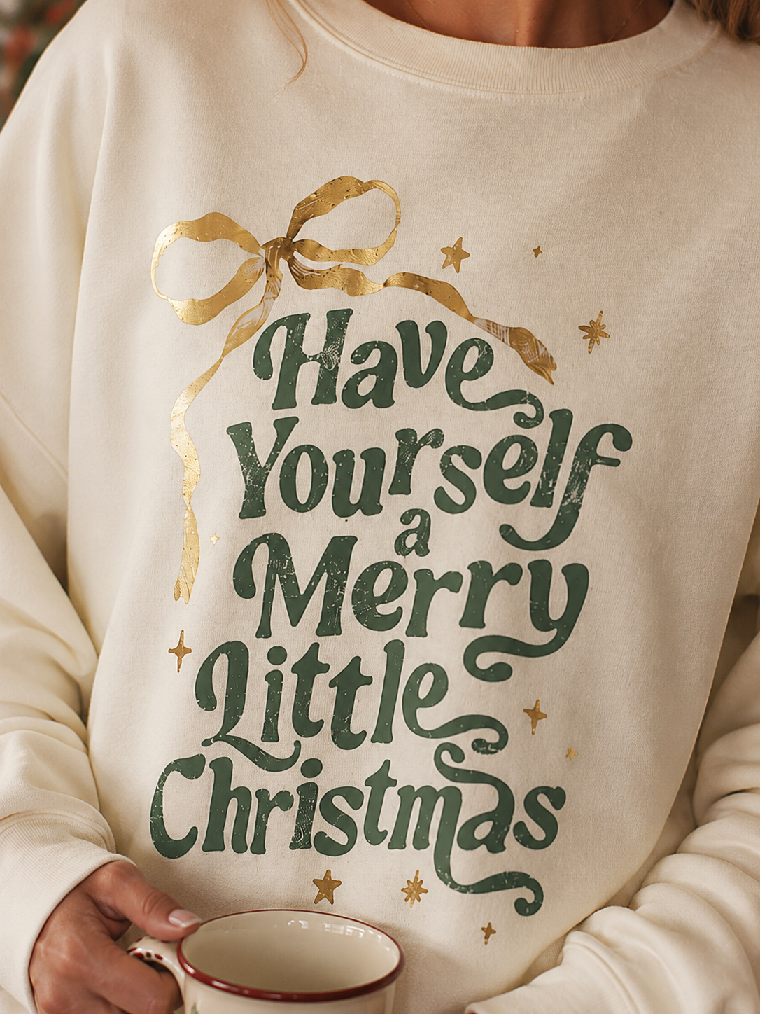 Merry Little Christmas Cream Graphic Holiday Sweatshirt