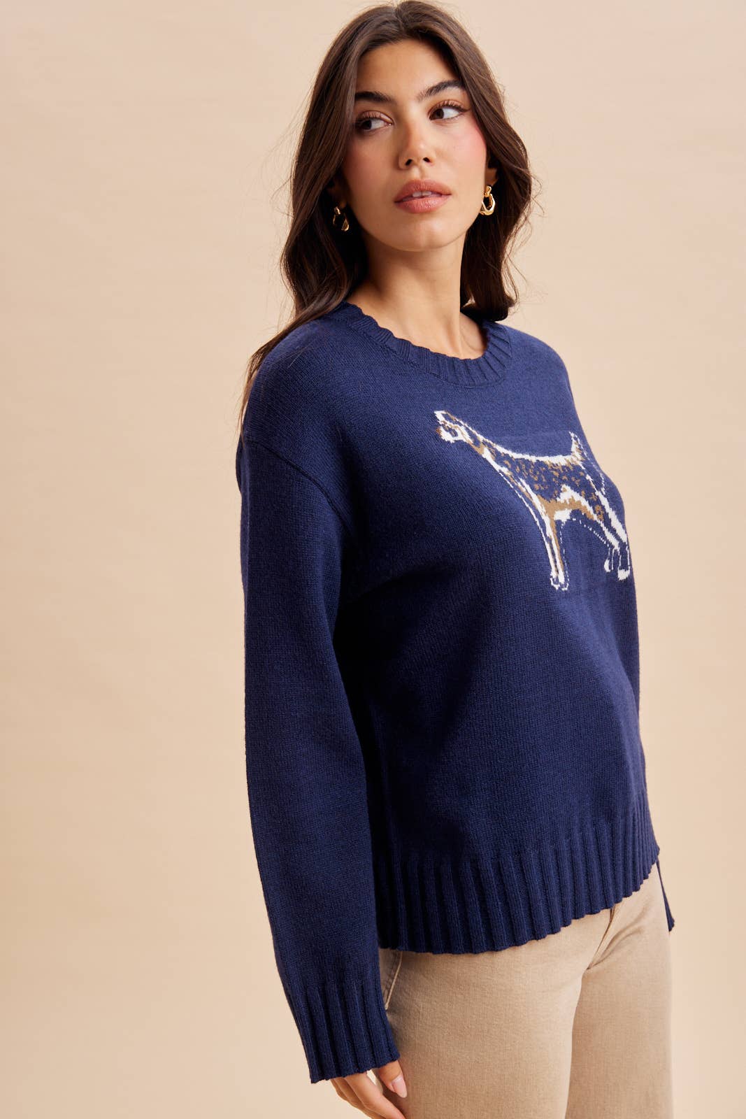 KNITTED INTARSIA DOG MOTIF SWEATER