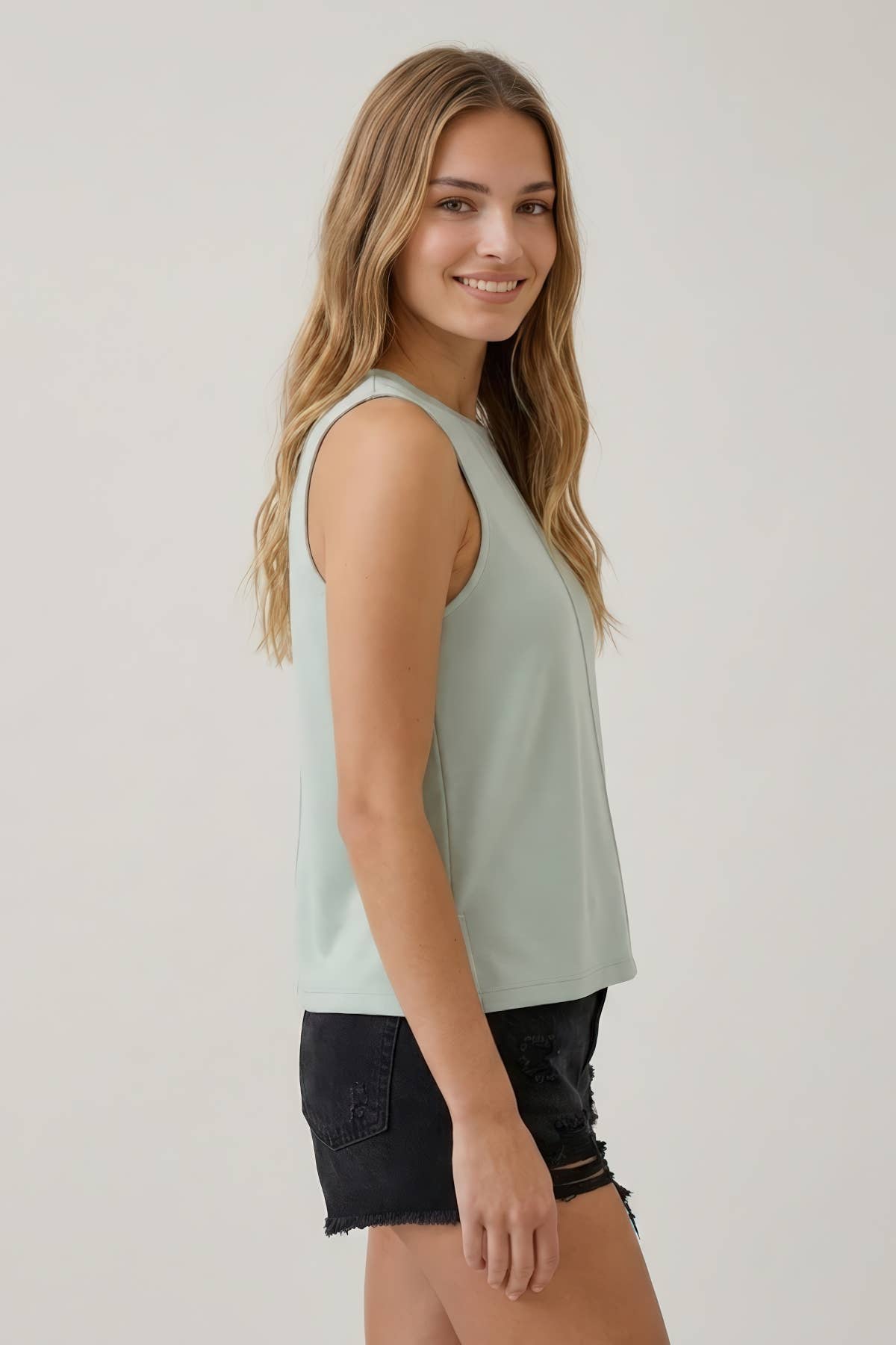 BUTTERY SOFT BRUSHED MODAL SLEEVELESS SWING TOP - 45751T
