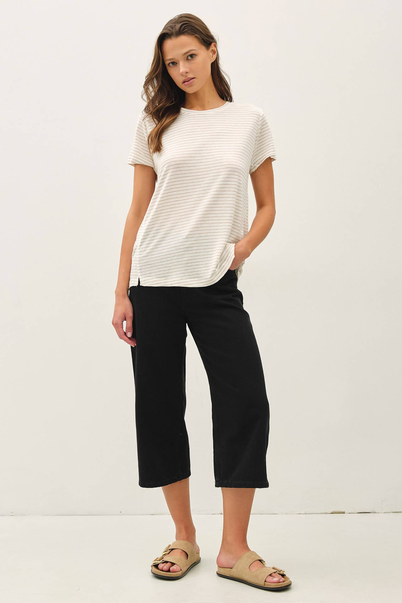 LINEN BLENDED STRIPED RELAXED TEE