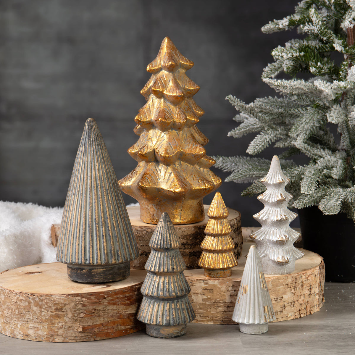 White & Gold Cement Christmas Tree Decor