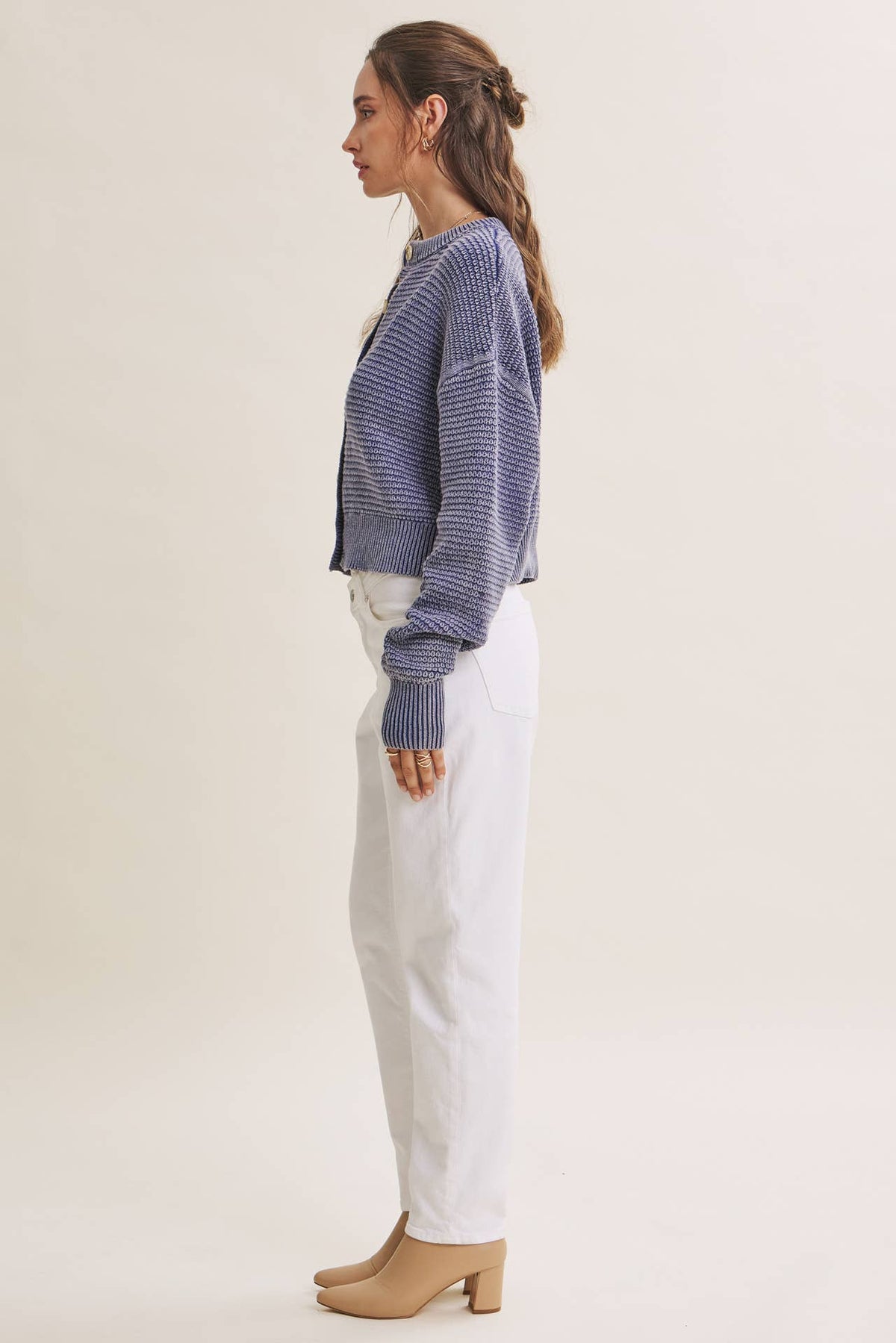SEASONLESS MINERAL-WASHED COTTON WAFFLE BUTTON-DOWN CARDIGAN