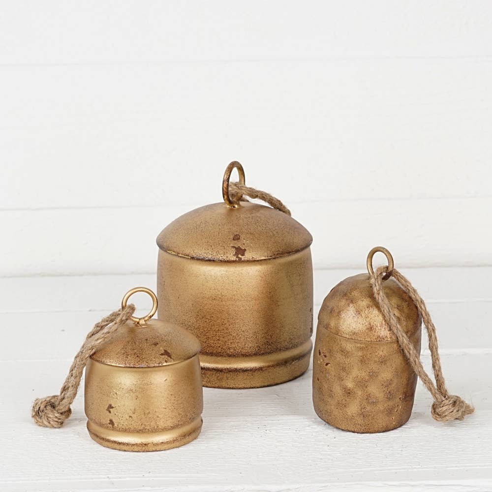 M32501-Vintage Gold Silo Bell w. jute loop (4inH)