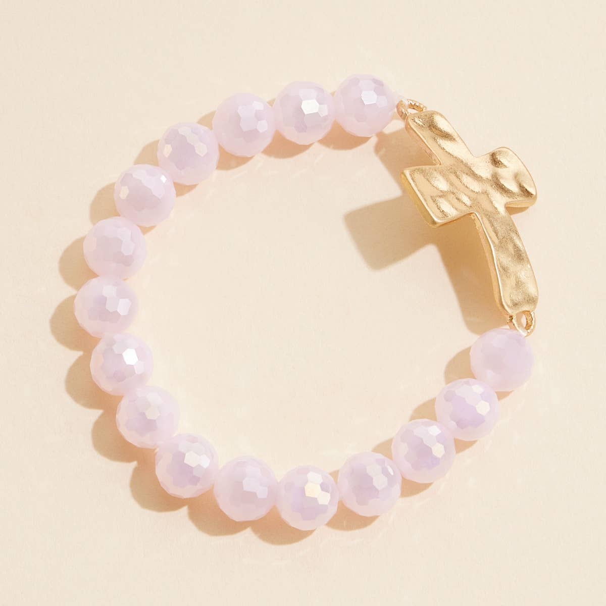 Cross Charm Glass Beaded Stretch Bracelet