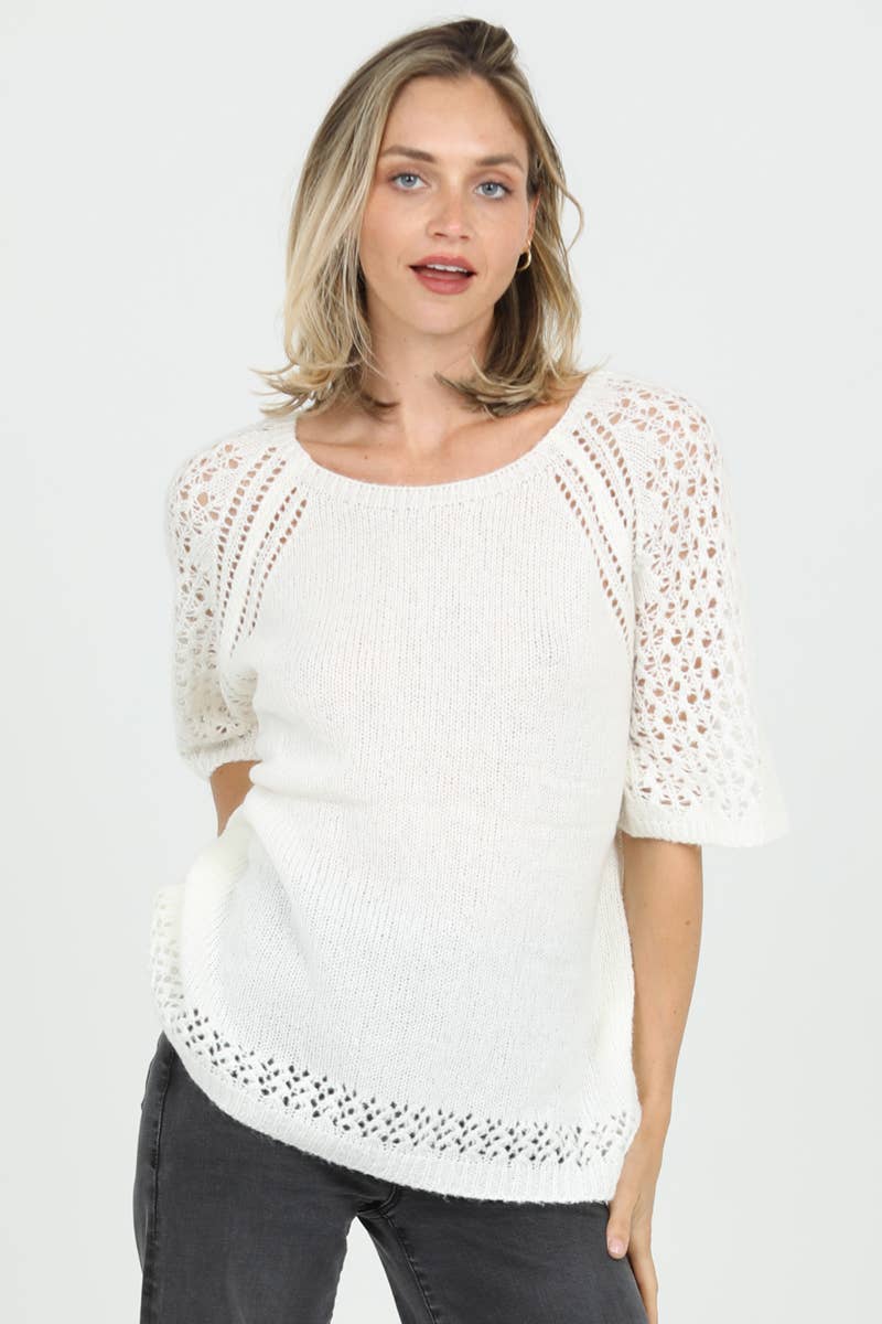 NHS73-ASIS OPEN KNIT SHORT SLEEVE PULLOVER SWEATER