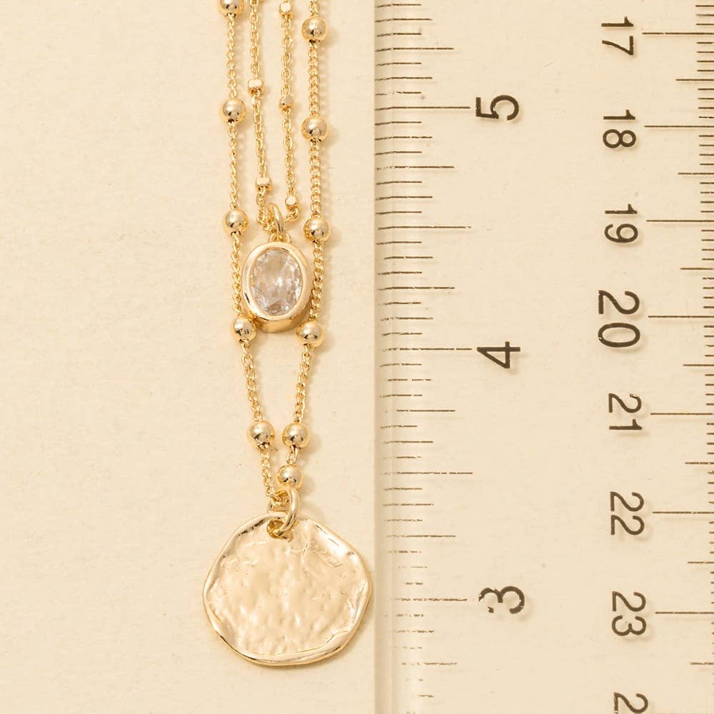 Coin And Oval Cz Charm Layered Chain Necklace