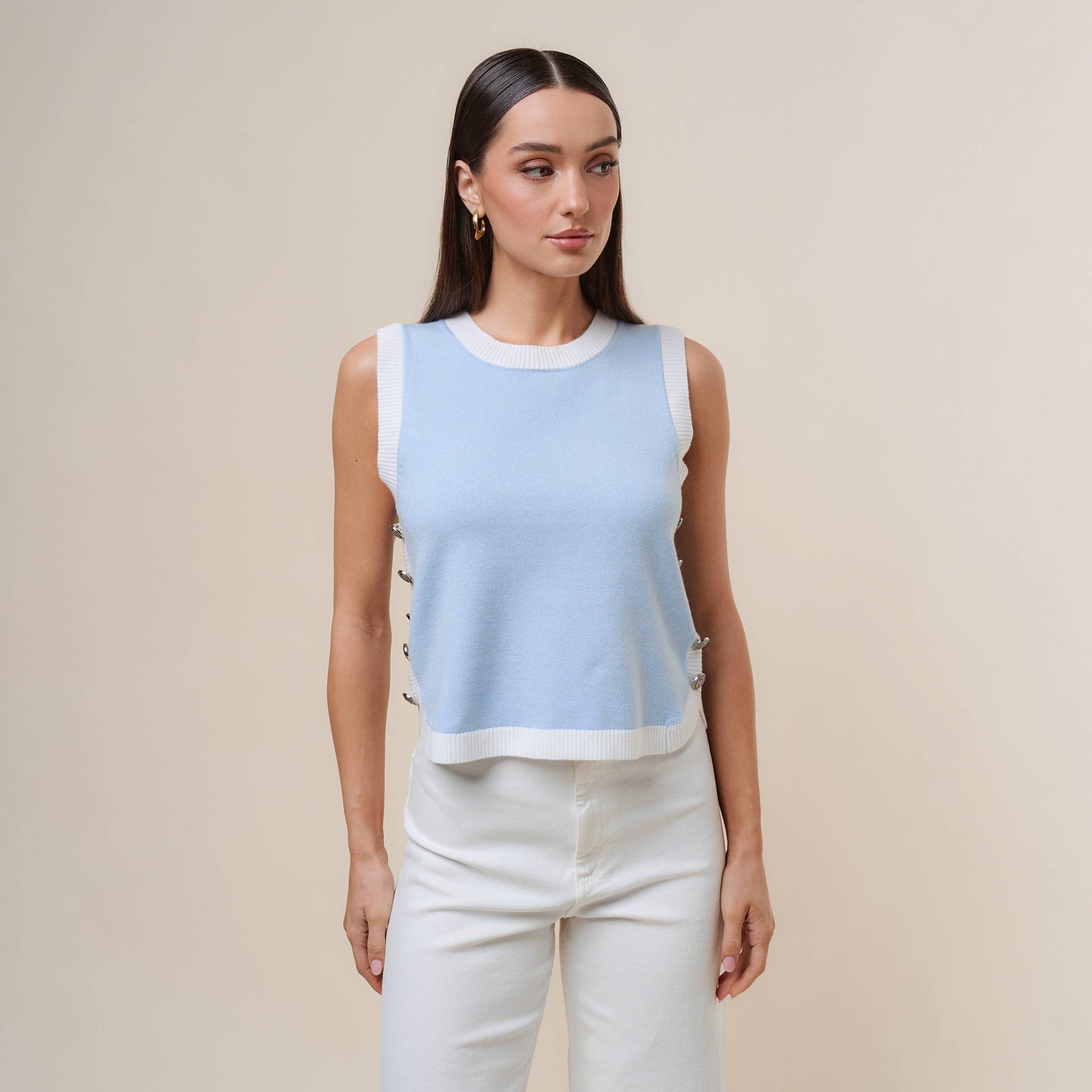 Oatmeal & Ivory Button Top