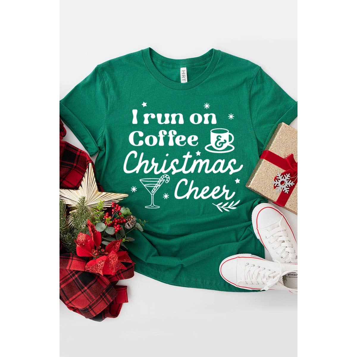I RUN ON COFFEE CHRISTMAS SHORT SLEEVE GRAPHIC TEE