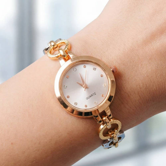 Two Tone Toggle Chain Round Bracelet Watch