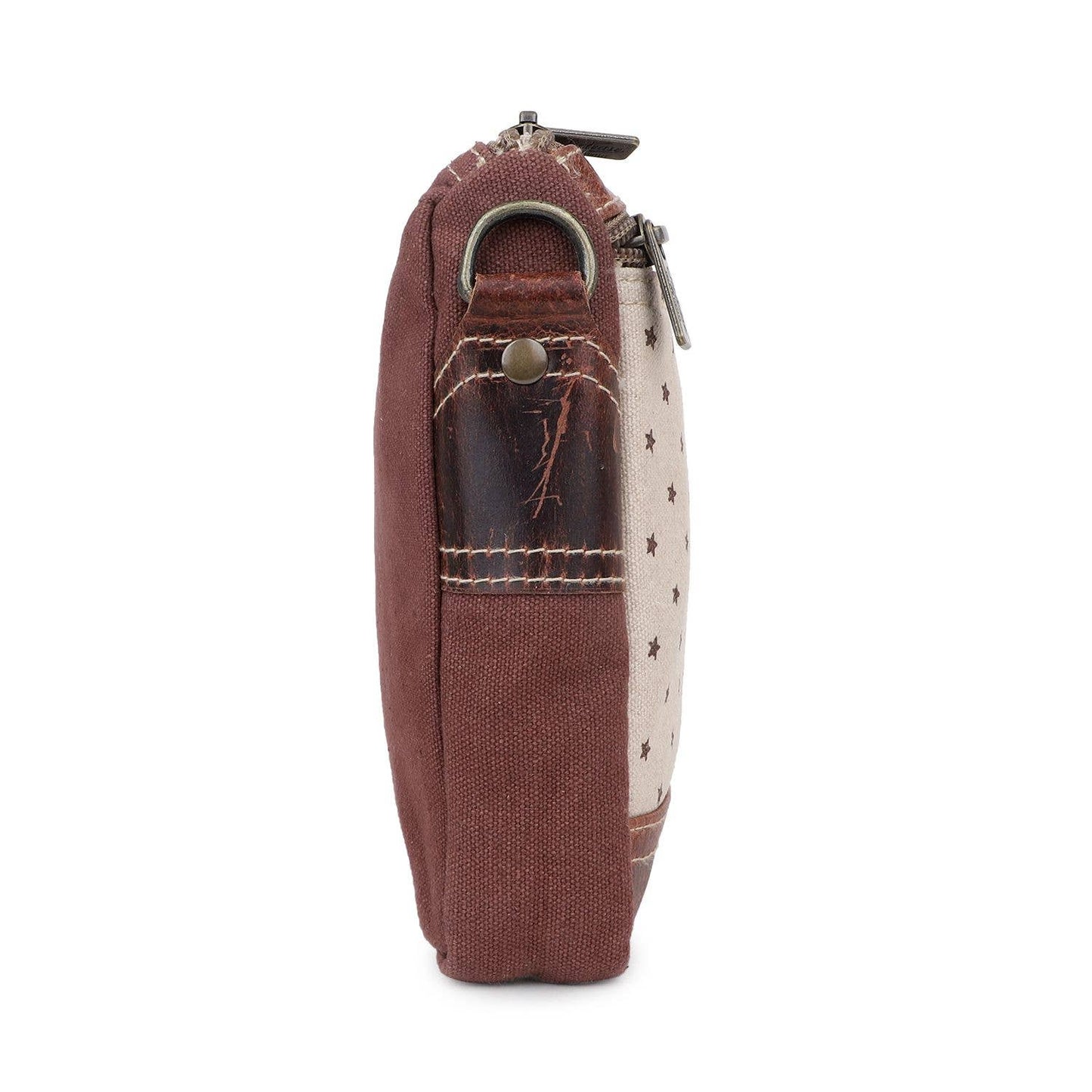 Canvas  Leather Women's Crossbody Bag - Timberwolf/Bole