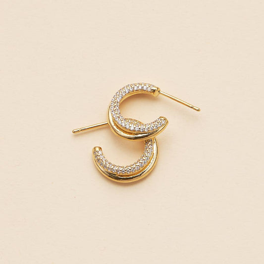 Rhinestone Layered Hoops White Gold