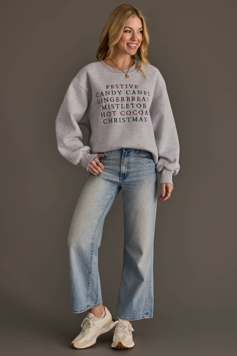 Gray Christmas List Embroidered Sweatshirt