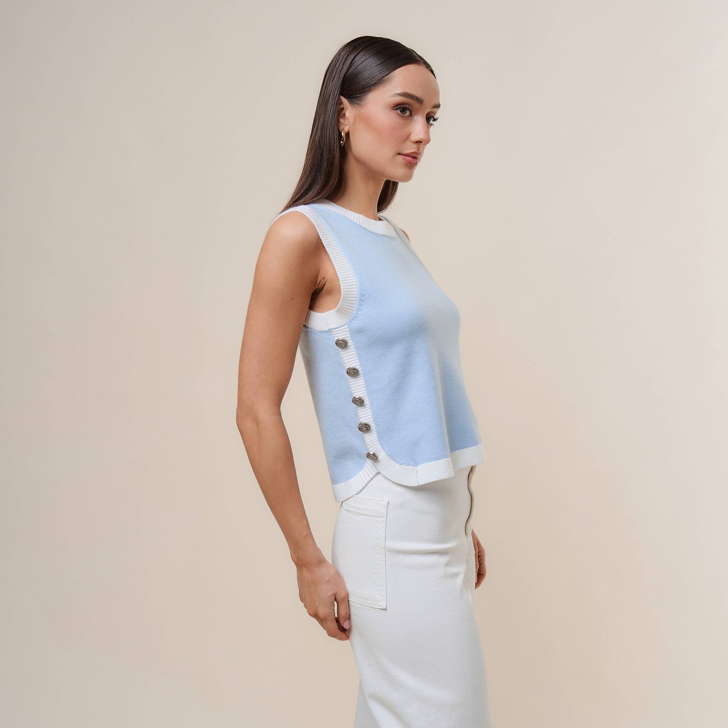 Oatmeal & Ivory Button Top