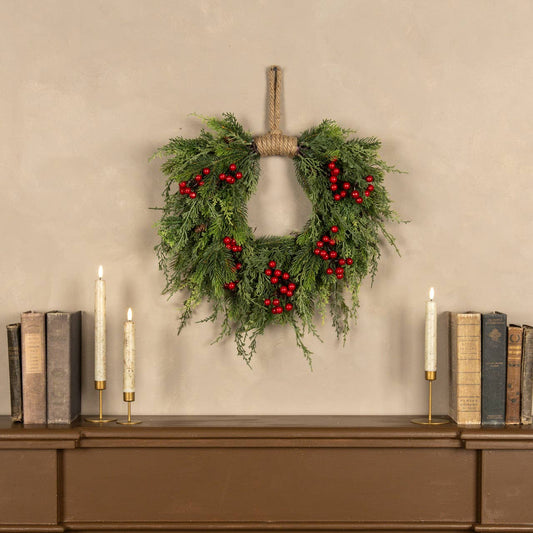 20" PINE, CEDAR & BERRIES HANGING WREATH