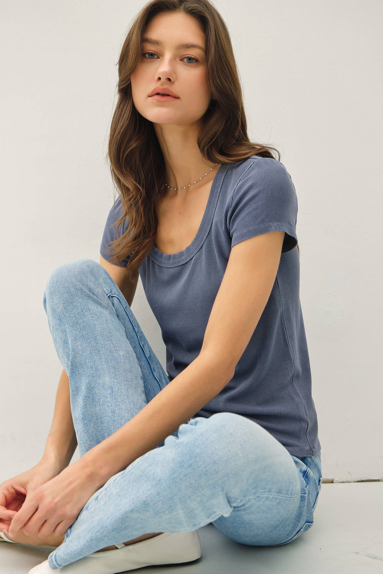 Never Basic Ribbed Scoop Neck Tee