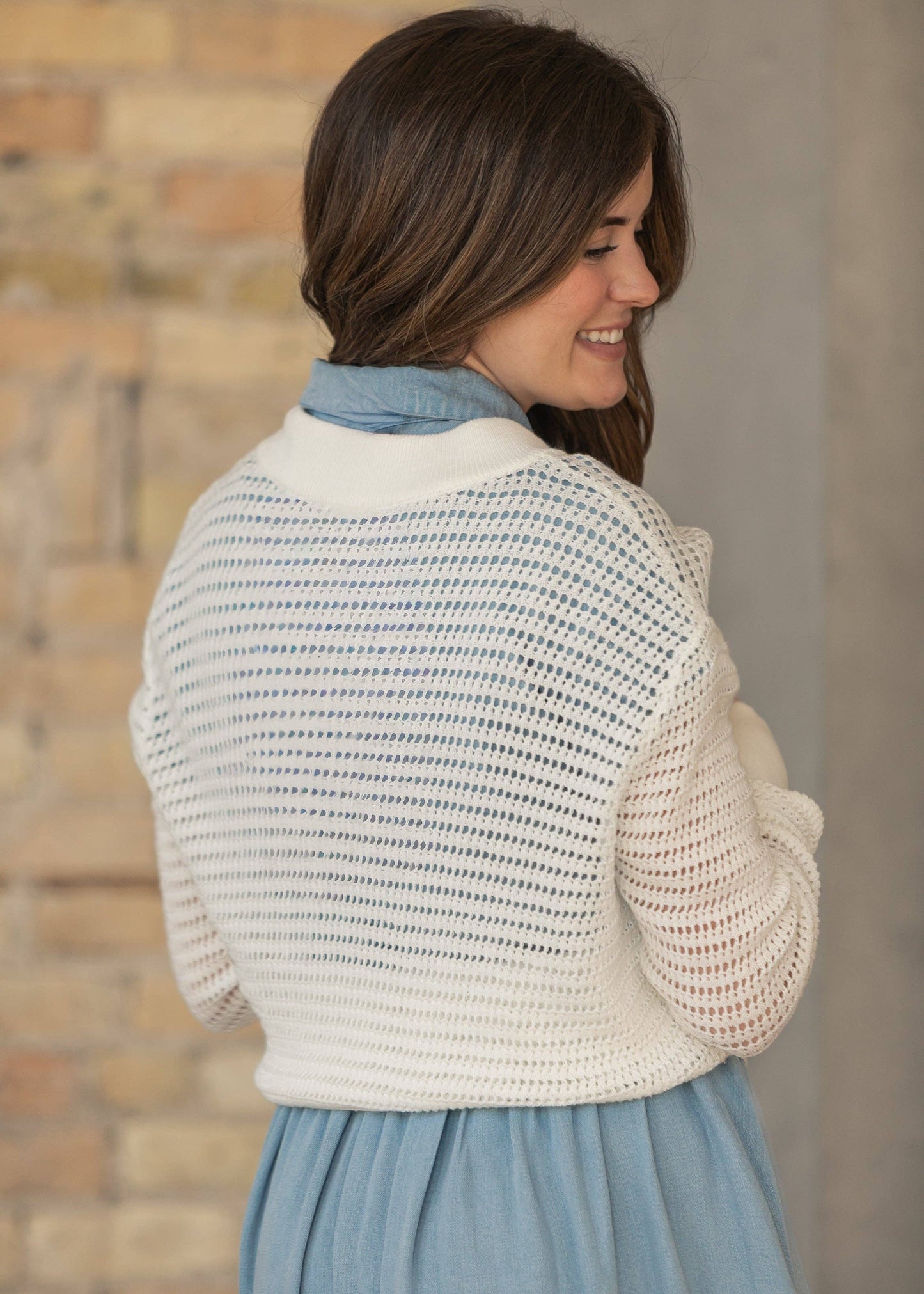 Tate Ivory Crochet Open Knit Cardigan